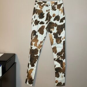 WEWOREWHAT Women’s sz 28 Stiletto Slit Brown White Cow Calf Printed Skinny Pant